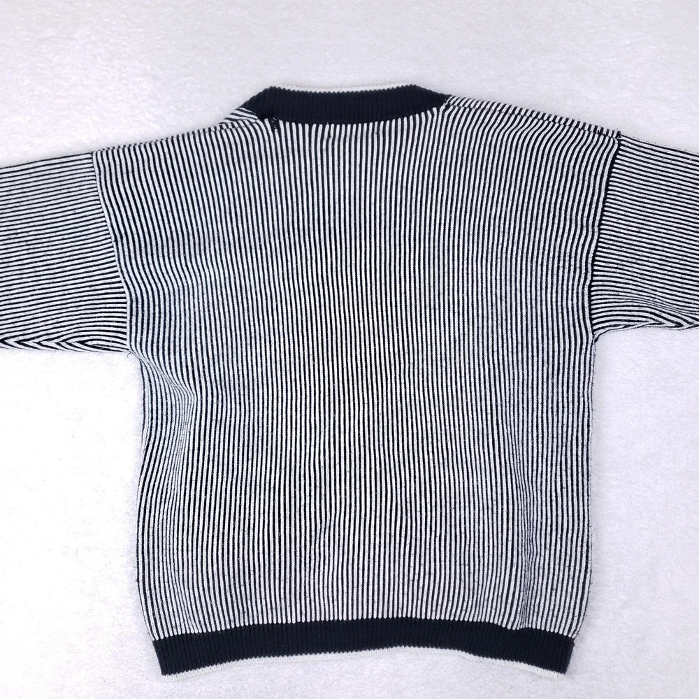 Vintage Jed Cardigan Sweater Striped Navy‎ White Knit Button Front Taiwan M
